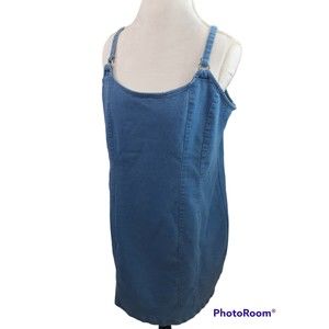 Women Plus Sz 2X Blue Jean Denim Bodycon Dress T Strap Knee Length Full Zipper